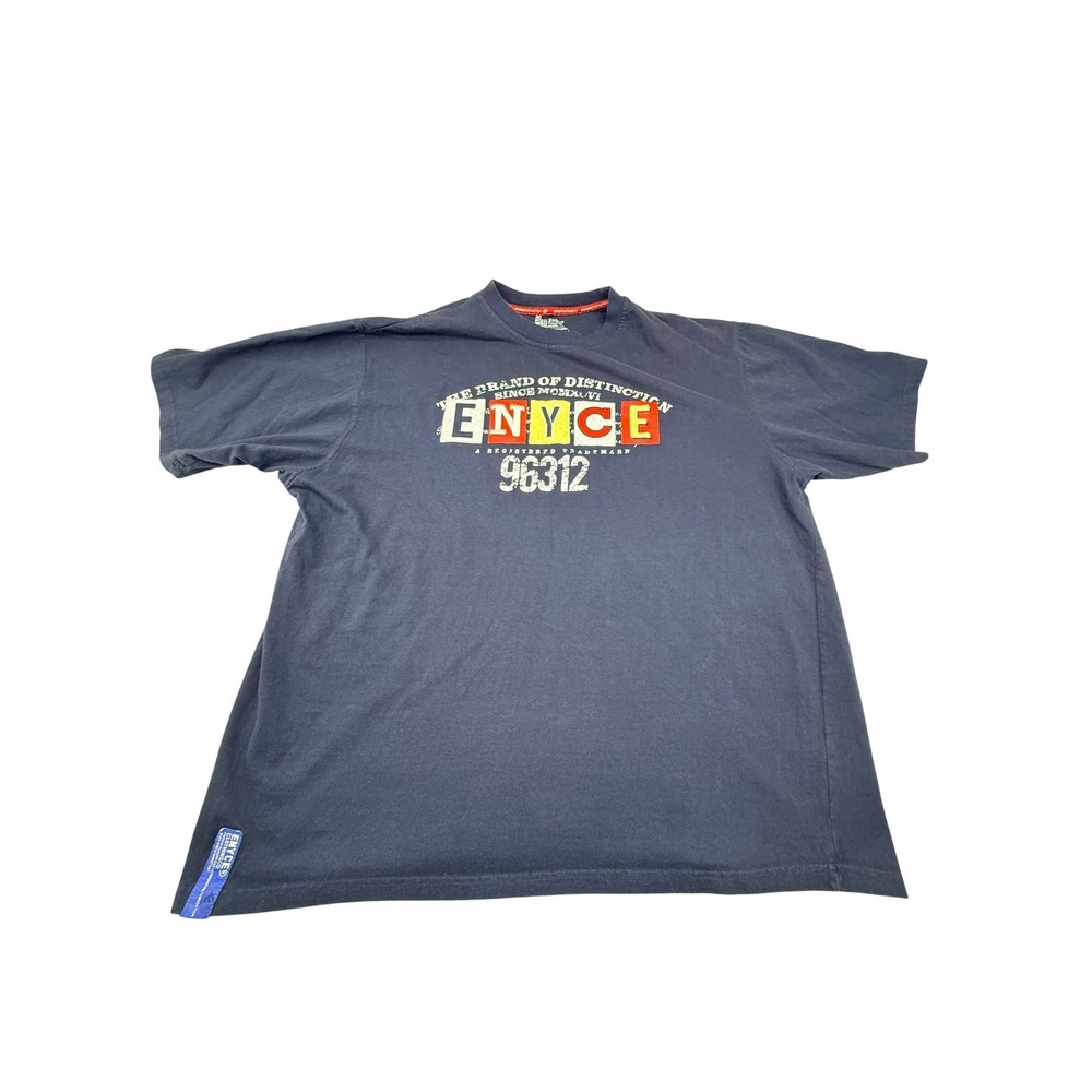 Enyce Mens T-Shirt Navy Blue Embroidered Graphic Logo 100% Cotton 2XL Y2K